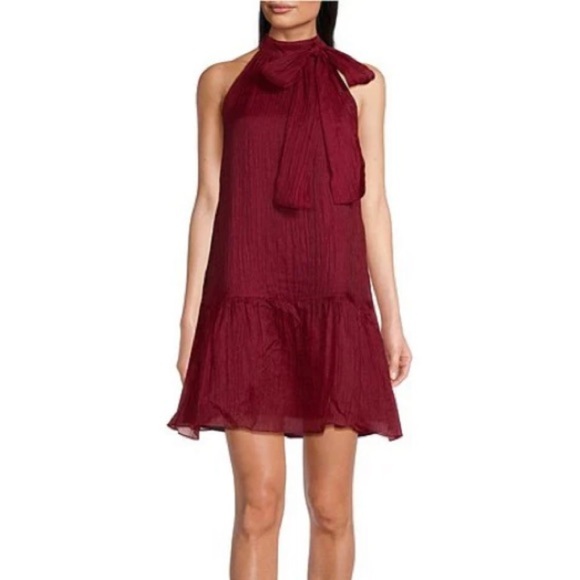 J.Marie Cole Bow Tie Halter Neck Sleeveless Mini Dress NWT Red Organza - Picture 9 of 9